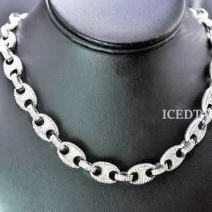 Iced Out Mariner Link White Gold Plated Necklace